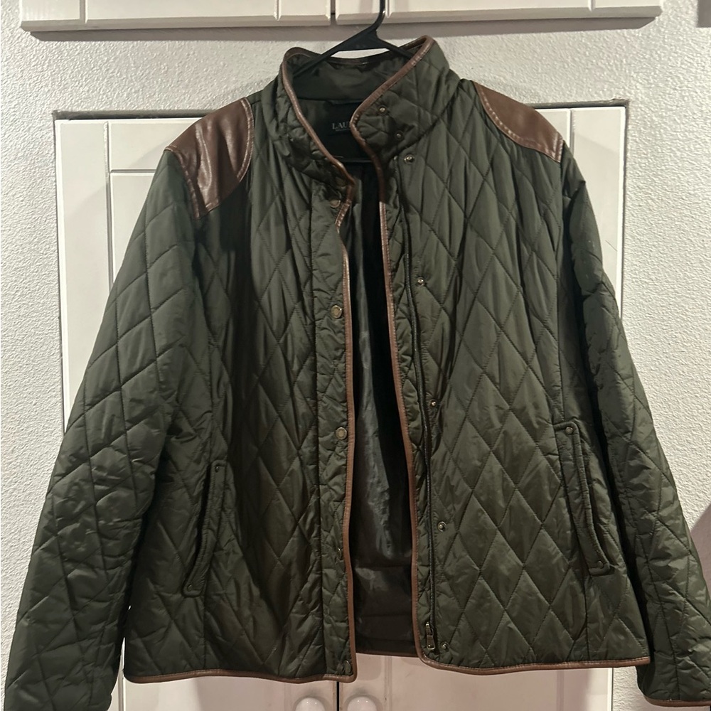 Ralph Lauren quilted Green and Brown leather patches Lightweight Jacket
